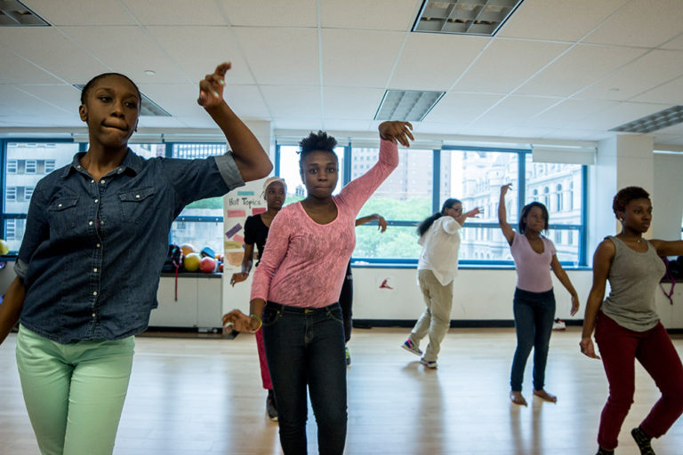 Women dancing in studio