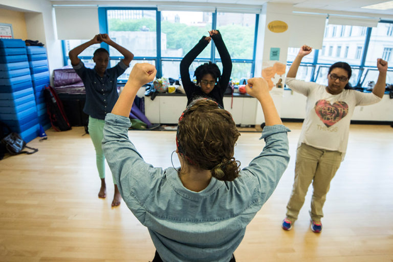 Women dancing in studio